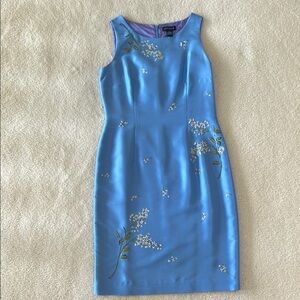 Ann Taylor Blue Embroidered Cocktail Dress